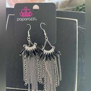 paparazzi Black and Silver Chain Fringe Earrings